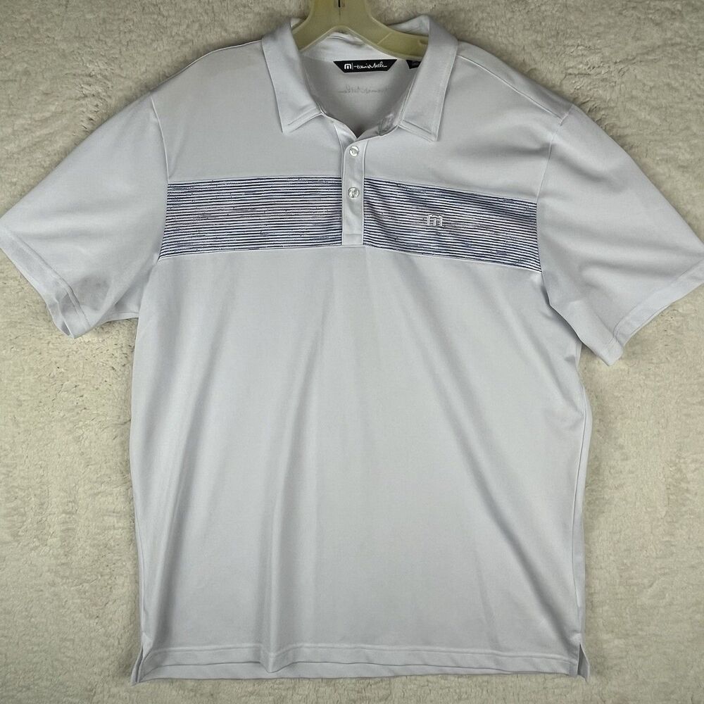Travis Mathew Polo Shirt Mens XL Blue Striped‎ Casual Performance Golf